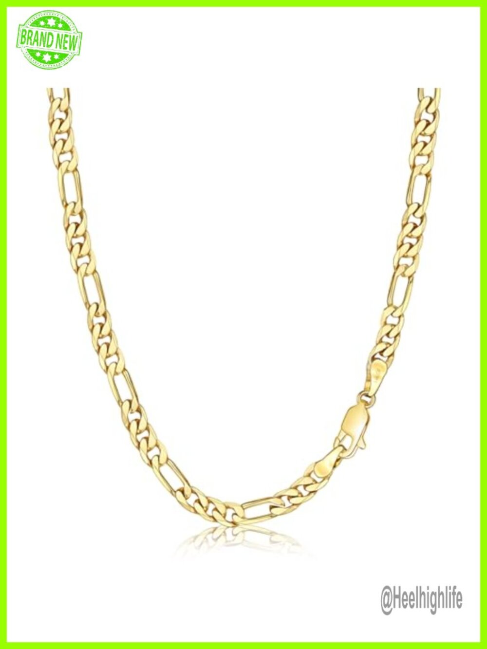 14K Gold Plated Figaro Chain Necklace 3mm/5mm Lobster Clasp Unisex